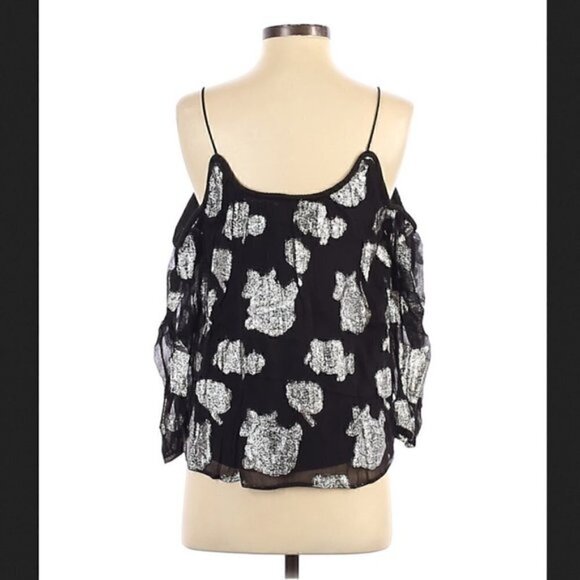 Lucky Brand Blouse XS NWT Off Shoulder Floral Silver Metallic - Picture 10 of 13